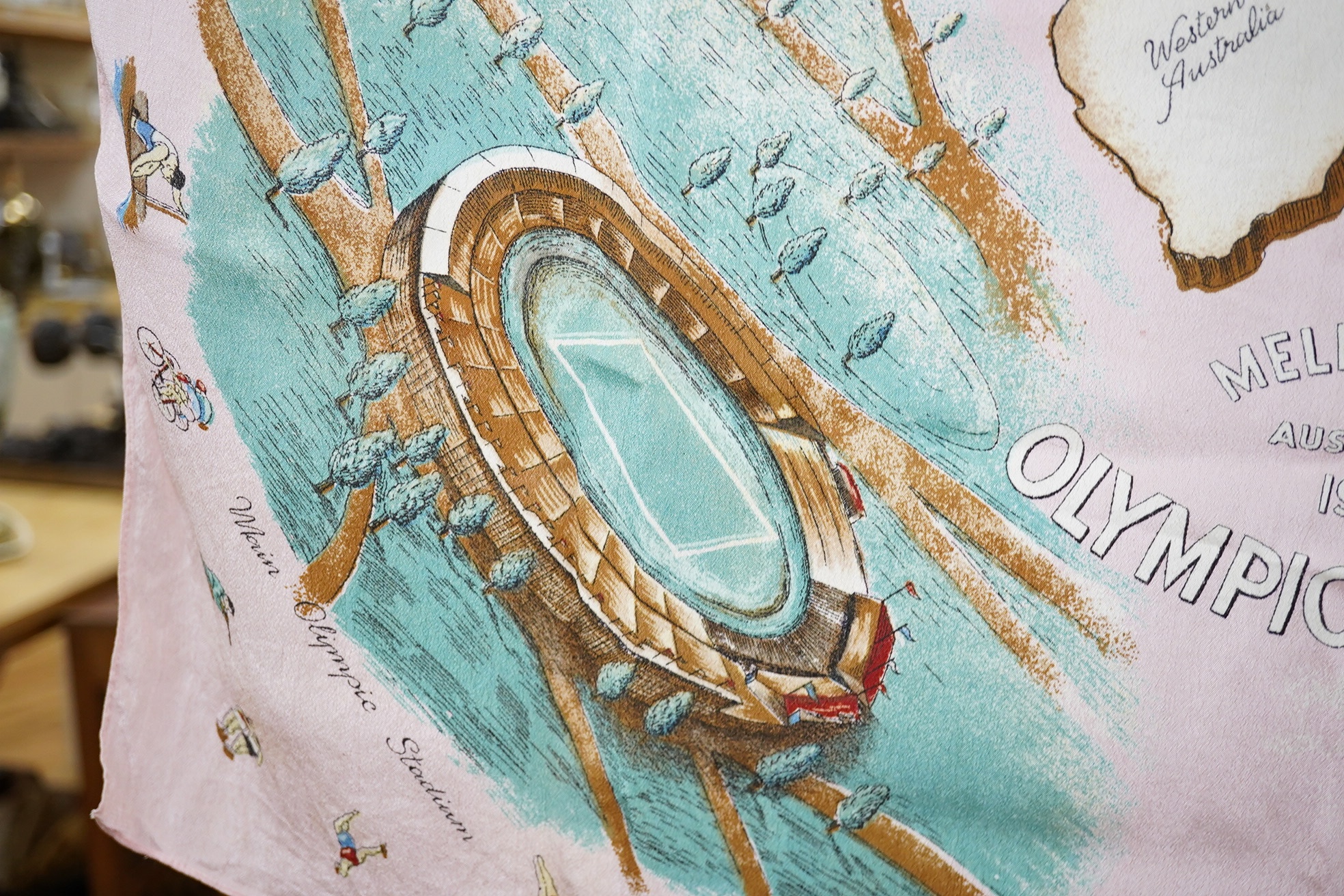 A 1956 Melbourne Olympics scarf. Condition - good
